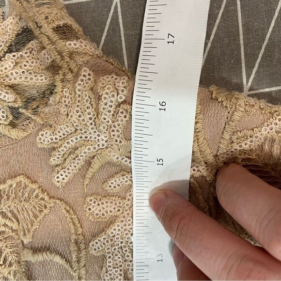 Kelley Felder Beige Tan Evening Gown Sequence Midid Dress US8 - Picture 11 of 12